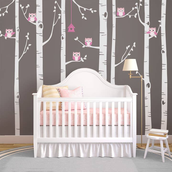Simple Shapes - Vente Autocollant mural - Sticker mural en bouleau avec hibou
