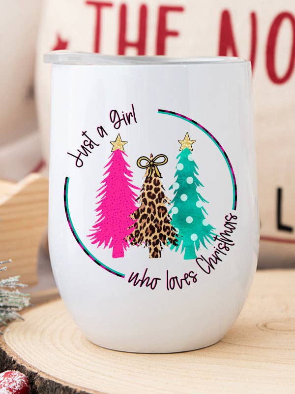 Just Girl Loves Christmas Pink Circle Wine Tumbler for wholesale by Cali Boutique Wholesale