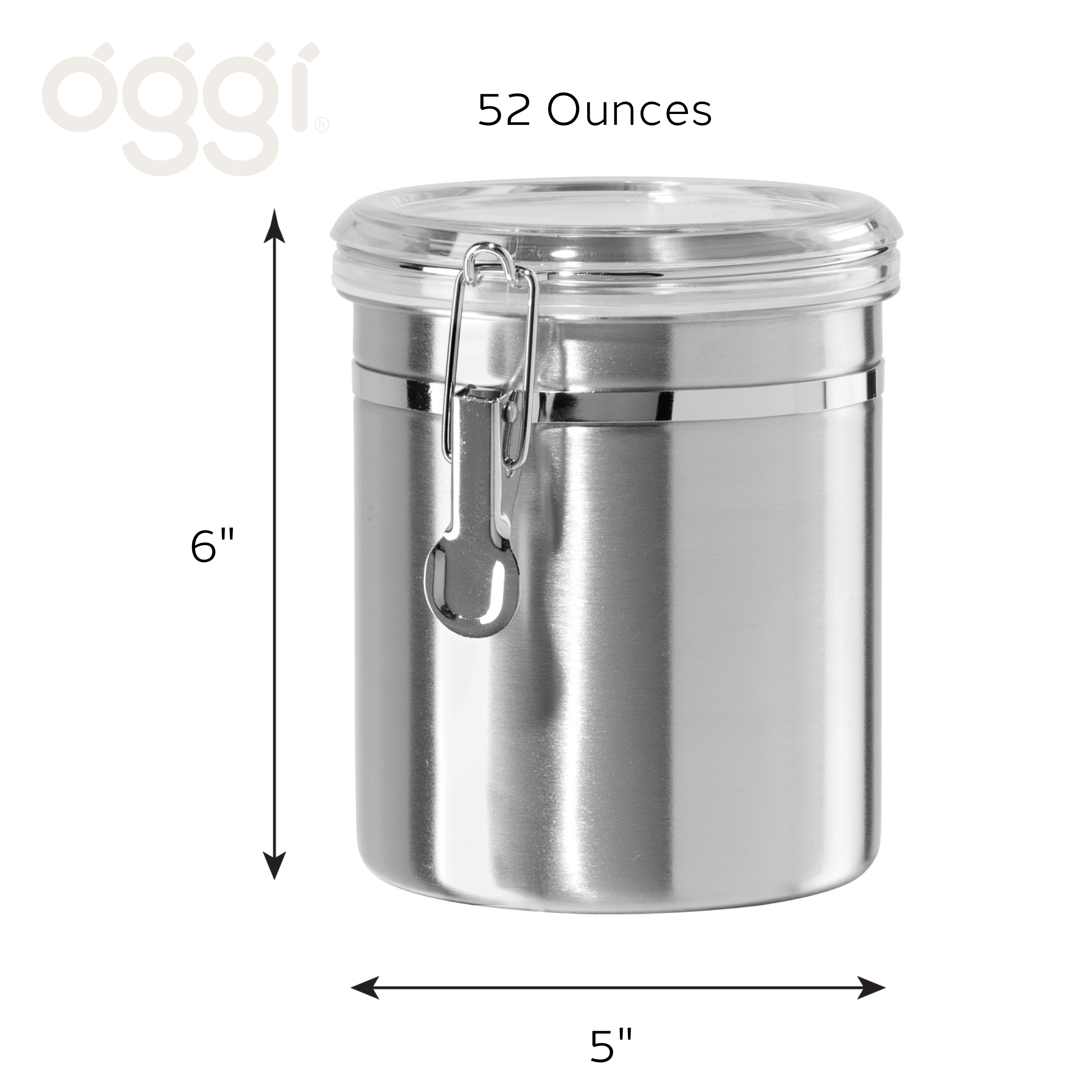 Oggi – wholesale Canister – Food Canister - Stainless Steel & Clear Lid (6" H, 52 oz)5