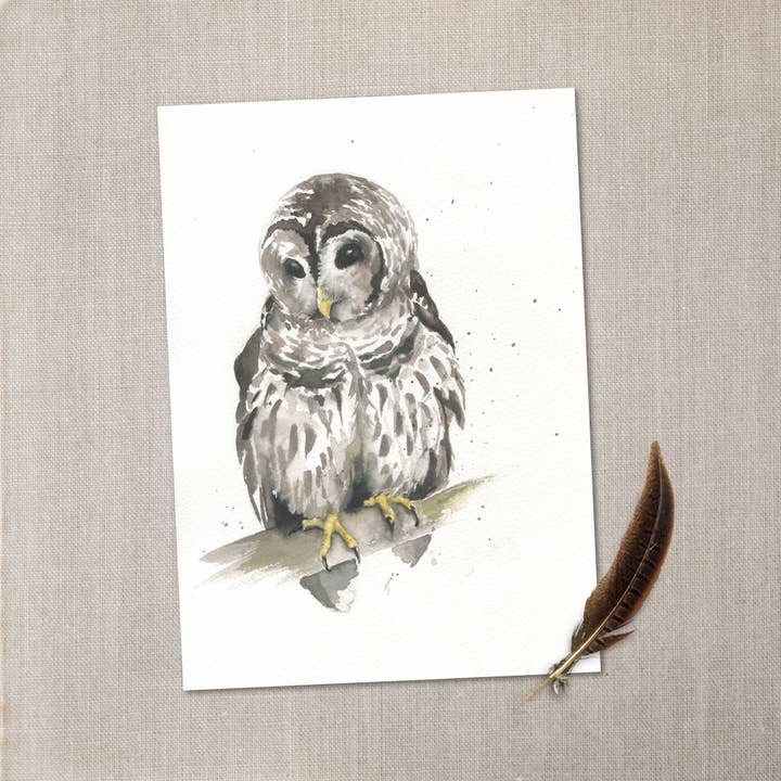 Watercolor Owl Print in Soft Neutrals for wholesale by Jessica Flores Design