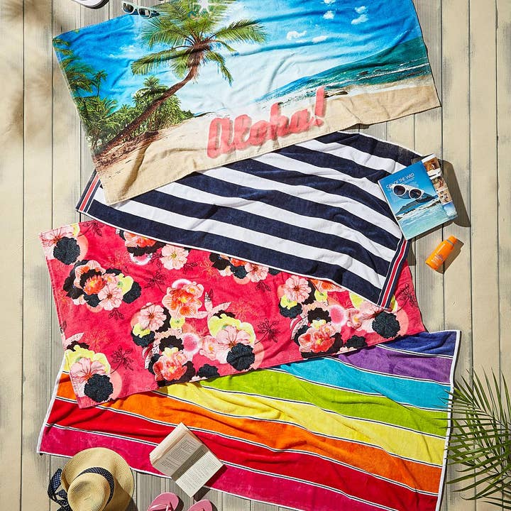 Multi Colored Rainbow Stripe Cotton Beach Towel - Luxury Soft Travel Towel for wholesale on Faire4