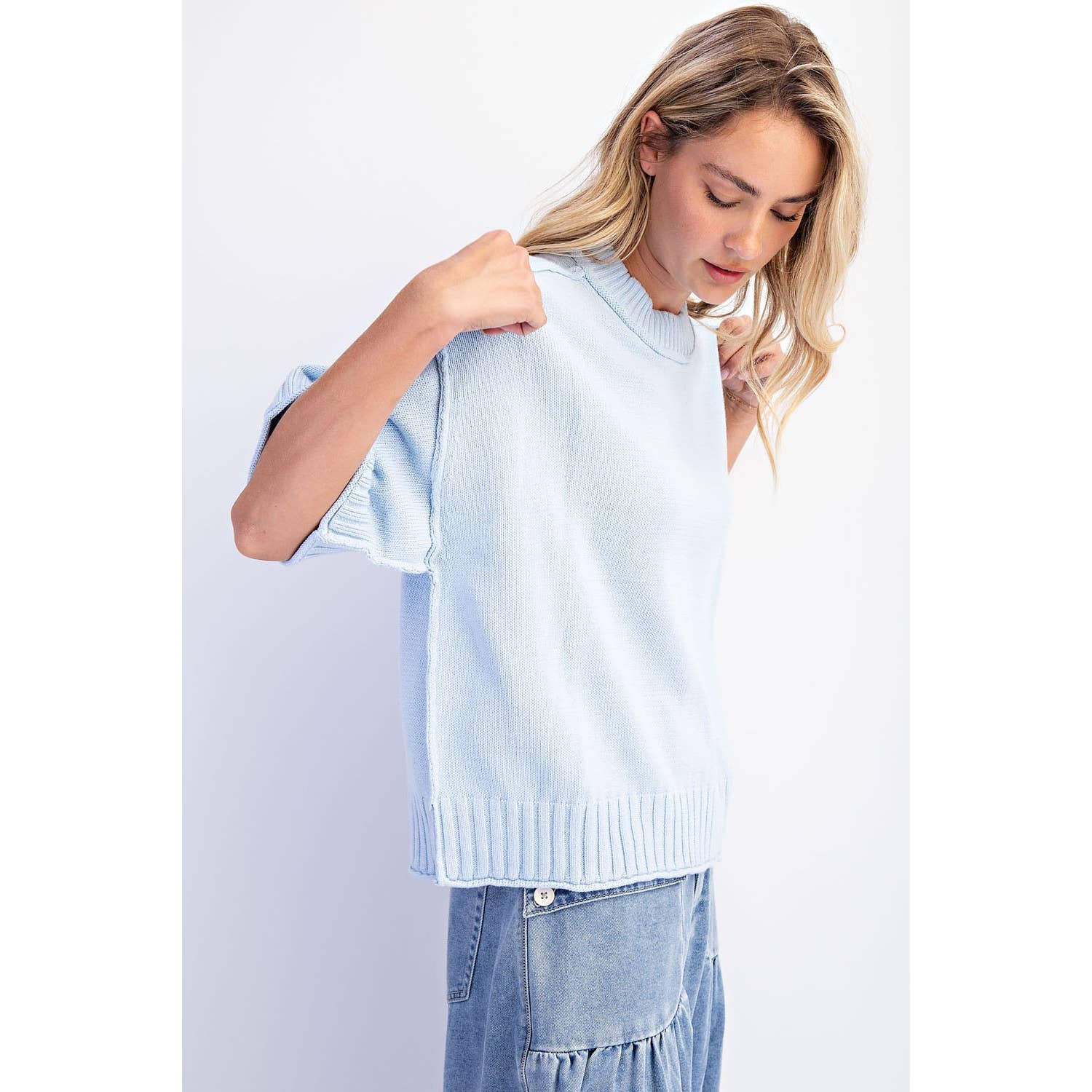 COTIERRA - Wholesale Knit Sweater - Women's - OVERSIZED CREWNECK SHORT SLEEVE SWEATER8