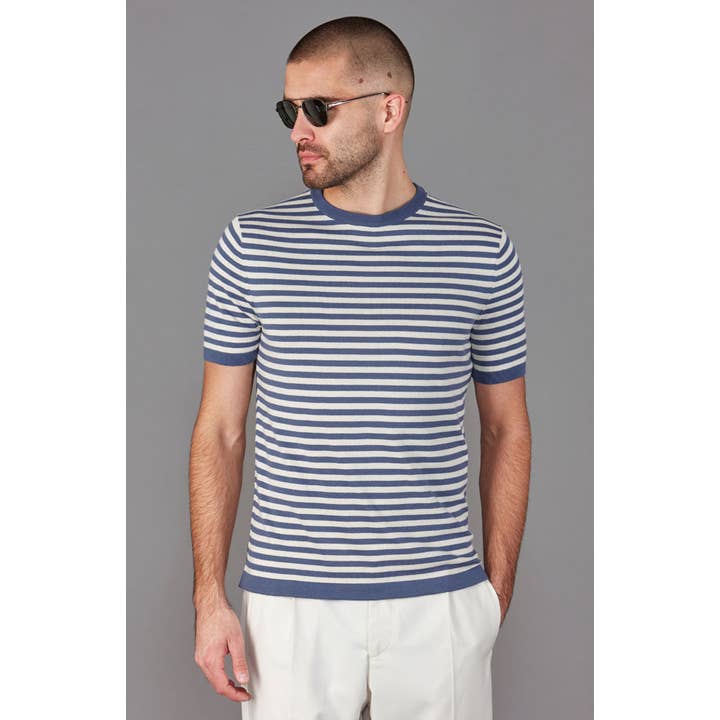 Mens Ultra Fine Cotton Knitted Breton T-Shirt for wholesale by Paul James Knitwear