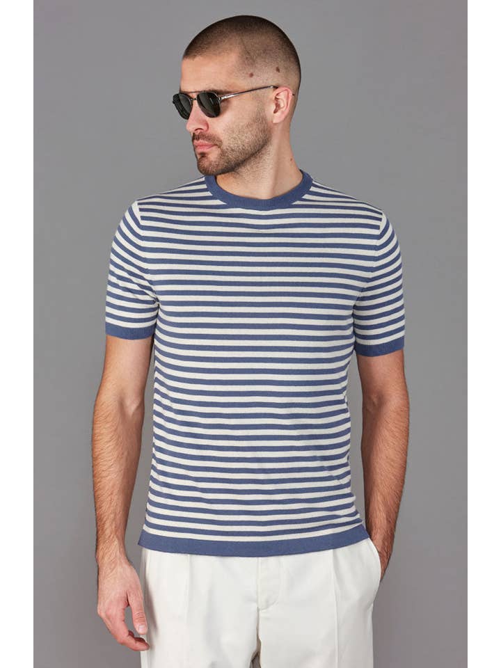 Paul James Knitwear - Wholesale T-Shirt - Men's - Mens Ultra Fine Cotton Knitted Breton T-Shirt