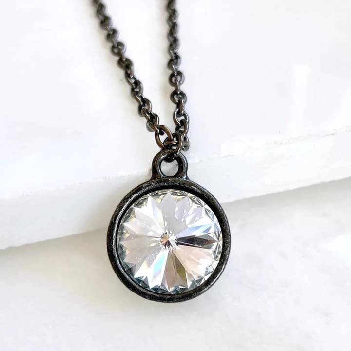 Crystal clear rivoli and gunmetal necklace for wholesale by Love Your Bling®