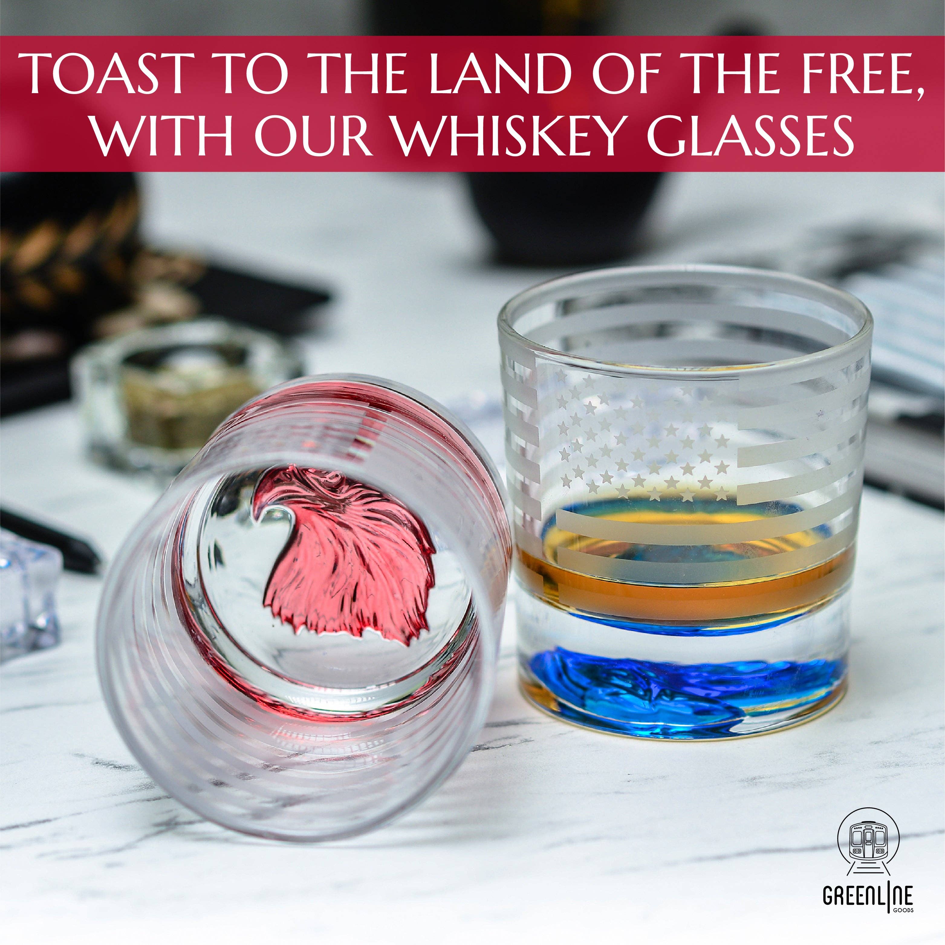 Greenline Goods - Wholesale Growler - Eagle Whiskey Glasses With Etched Flag5
