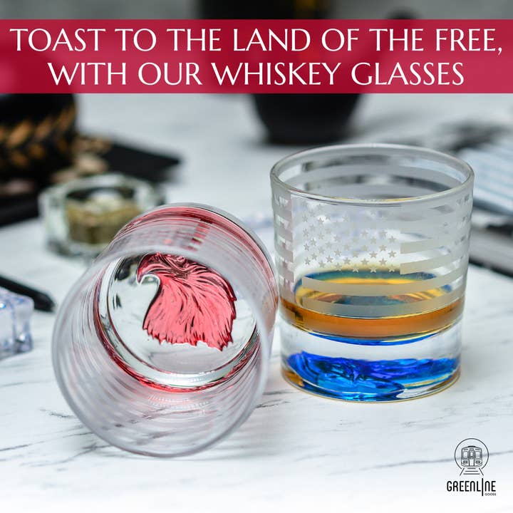 Greenline Goods - Wholesale Growler - Eagle Whiskey Glasses With Etched Flag5
