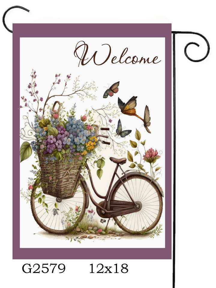 Bem-vindo Bandeira de Jardim de Bicicleta por atacado de Happy Cow Lawn Decor