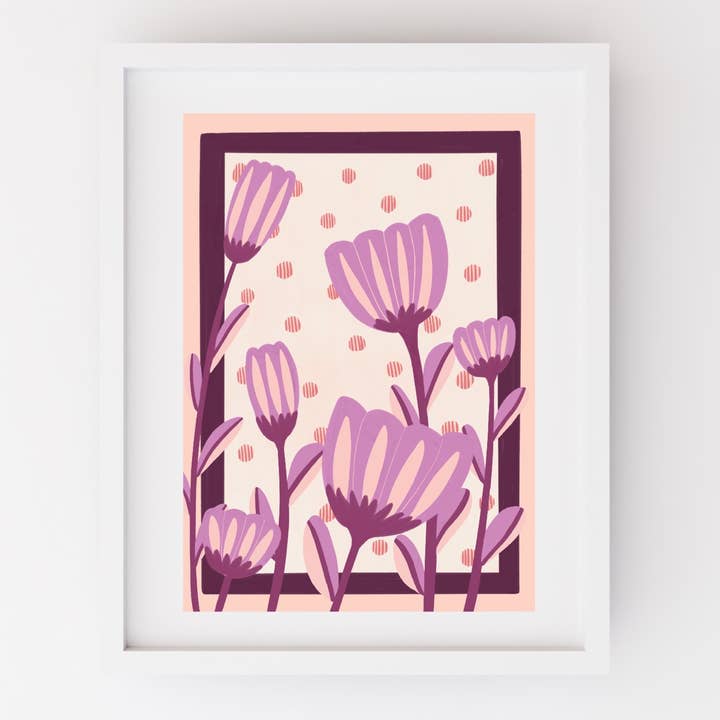 70s flowers retro purple art print for wholesale by Amanda Clarke Illustration