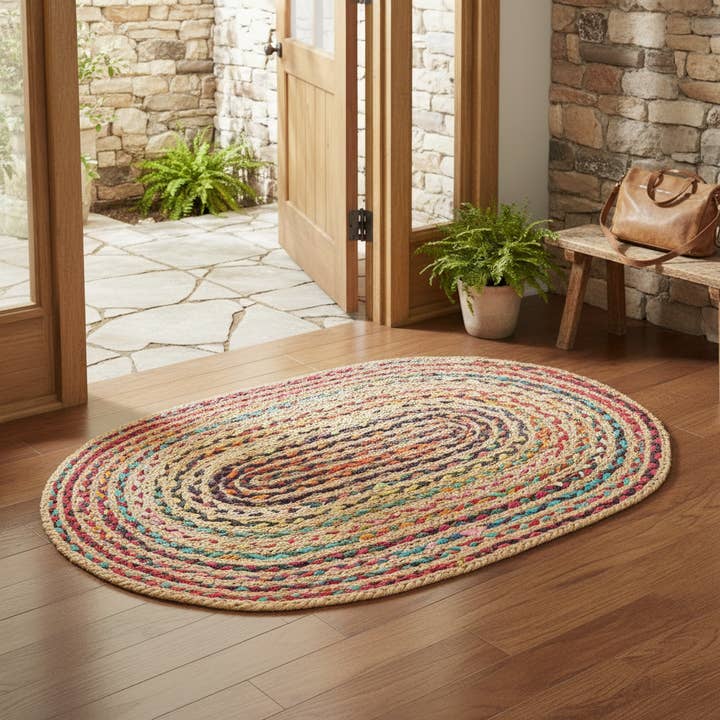 · REDEARTH · Jute Cotton Chindi Area Rug - 2'x3' Oval Rug, Handwoven, Non-Shedding, Soft & Durable – Multi Tones for Home Décor in Living Room, Dining Room, Bedroom for wholesale by REDEARTH