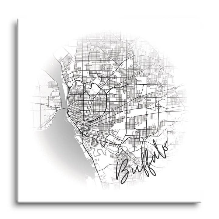 Minimalistic B&W New York Buffalo Fa|12x12 Glass Plaque for wholesale by Love Local