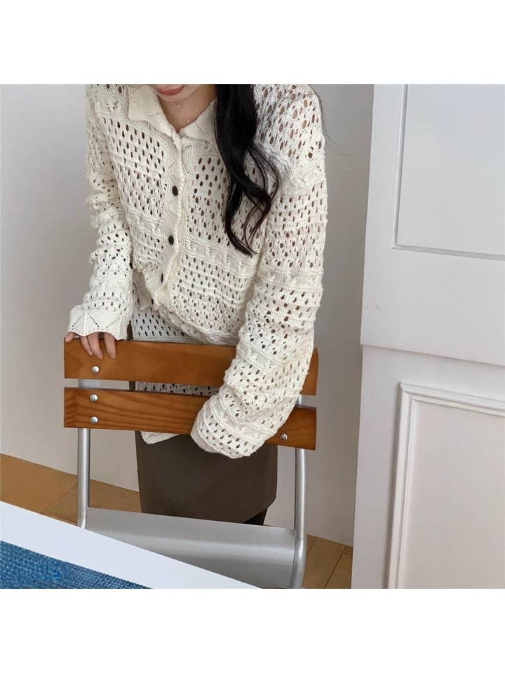 Funkyrel® Atzbranding Limited - Wholesale Cardigan - Women's - Crosa – Women's Fall-Winter Cardigan with Lace Edging & Open Knit4