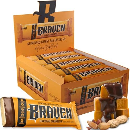 Braven Bar Chocolate Caramel Nut Energy Bars (1.59 oz, Pack of 20) – Energy Chews with 5g Protein – On-the-Go Energy Snacks for Running, Hiking, and Sports - Gluten Free Snacks for Sustained Energy Boost for wholesale by Braven Bar