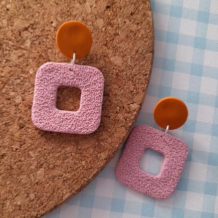 Textured square block colour polymer clay autumn earrings for wholesale by House of Hetty