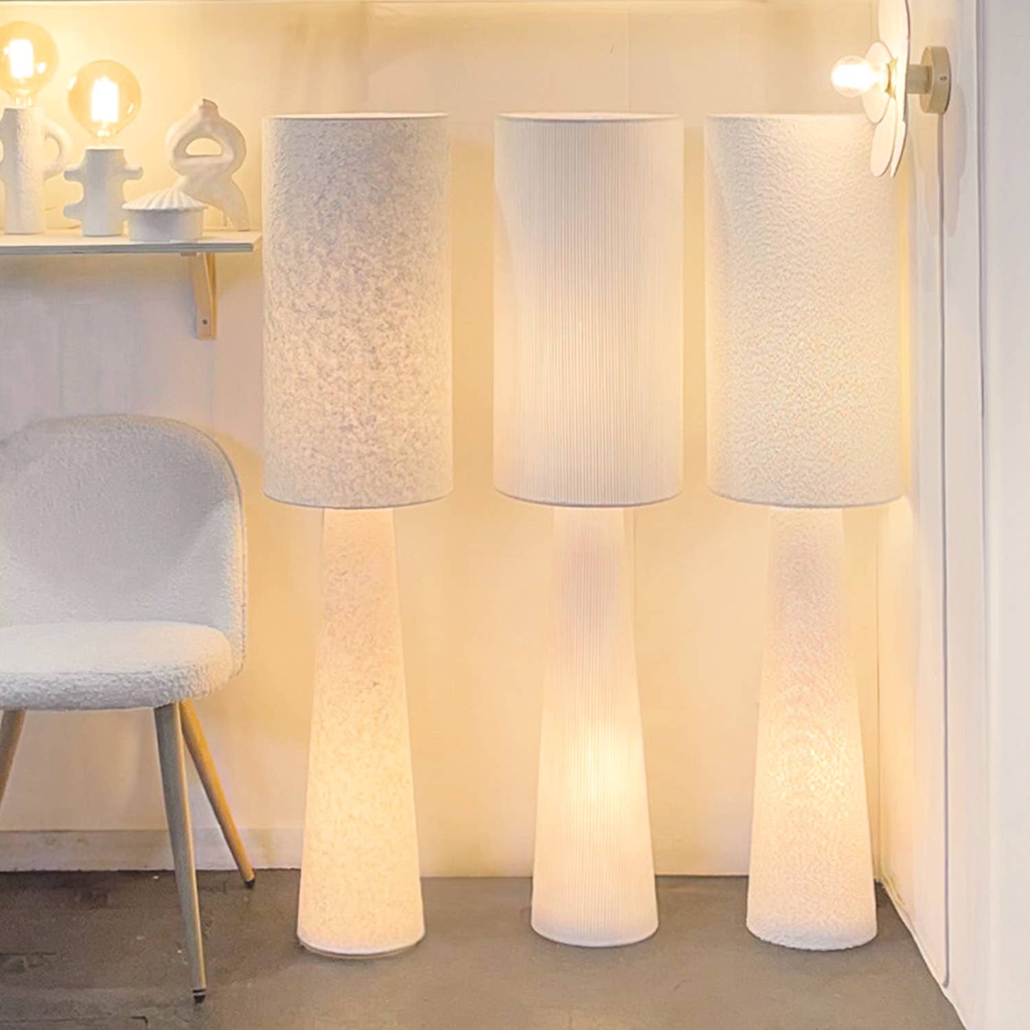 Opjet Paris - Wholesale Floor Lamp - Saturn floor lamp white corduroy velvet D30 H130cm1