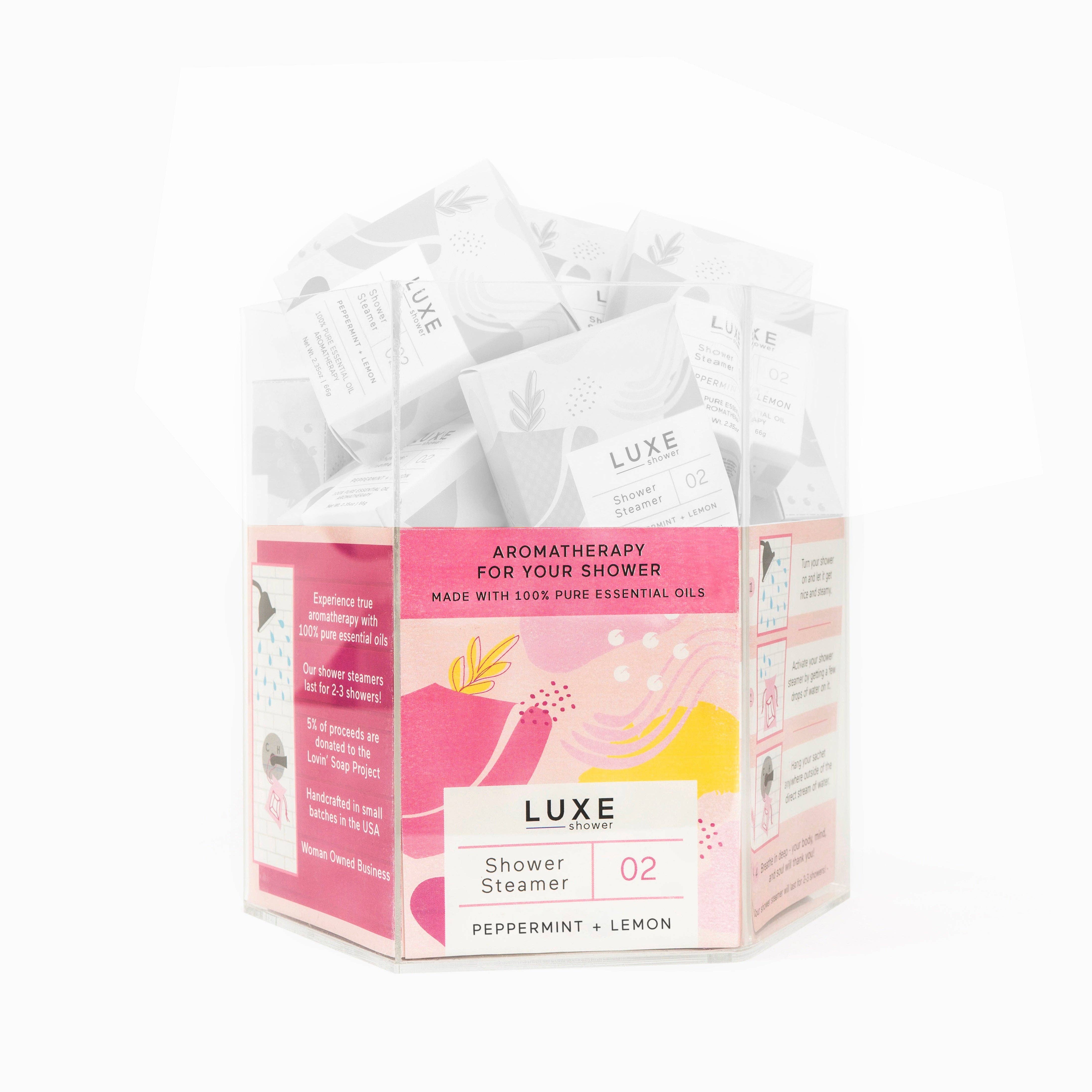 Cait + Co - Wholesale Display Case - Luxe Shower Steamer Hexagon Display with signs - Empty10