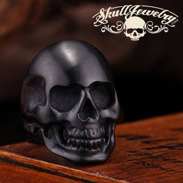 Terug in Zwart Roestvrij Stalen Schedelring - Mat Zwarte Schedelring (#BNB) voor wholesale door SkullJewelry.com