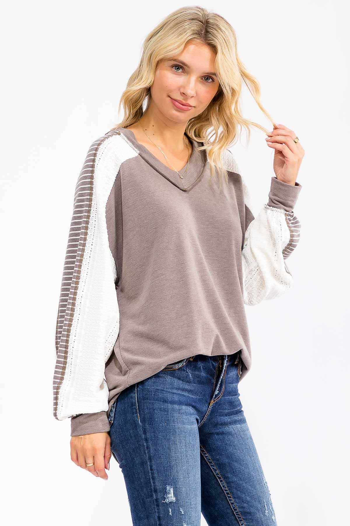 7th Ray – wholesale Stickad topp - Dam – [PLUS SIZE] Färgblock Virkad Spets Pullover Topp T5990XL-114