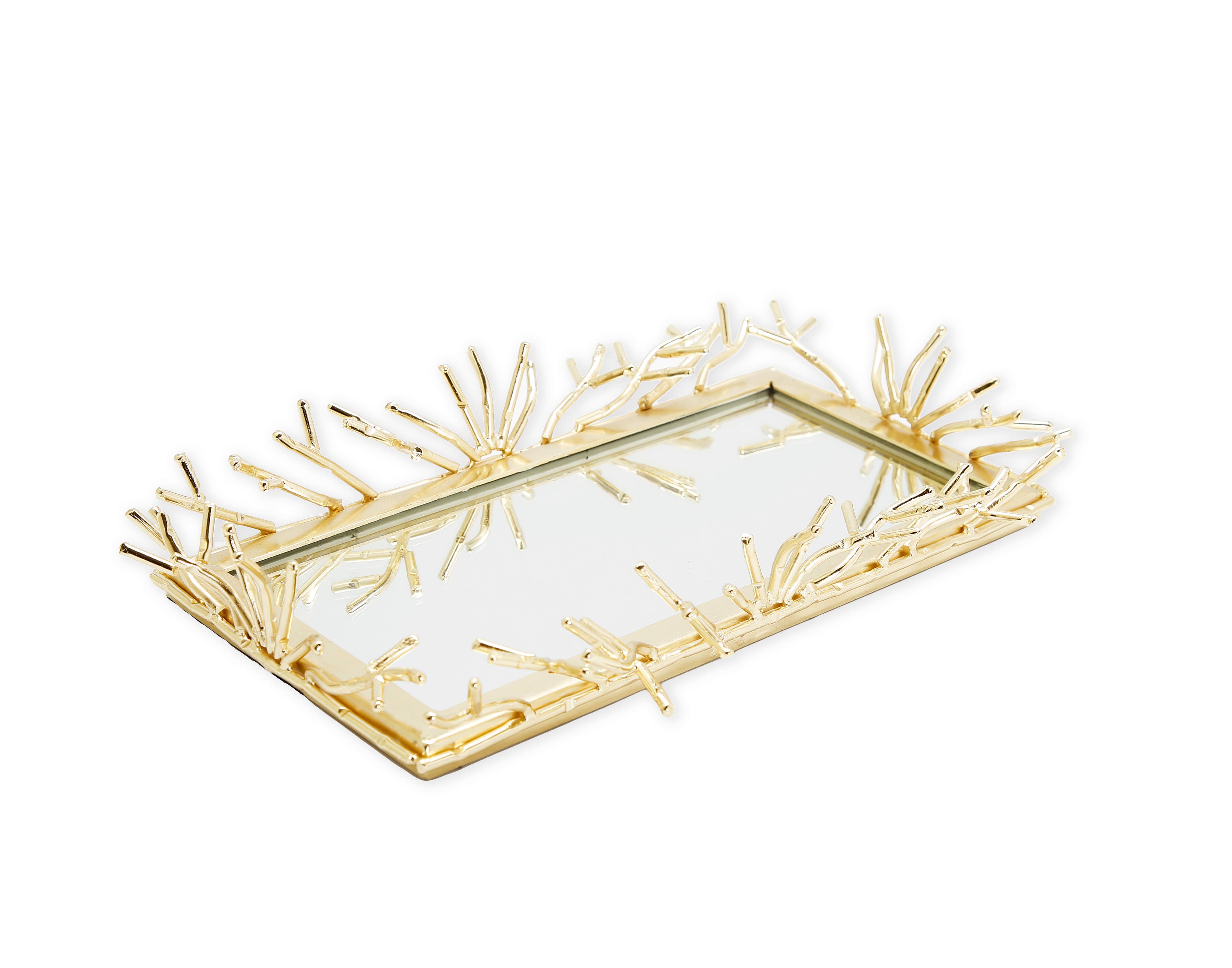 CLASSIC TOUCH DECOR INC. - Wholesale Decorative Tray - Rectangular Decorative Mirror Tray Gold Design Border 16"L2
