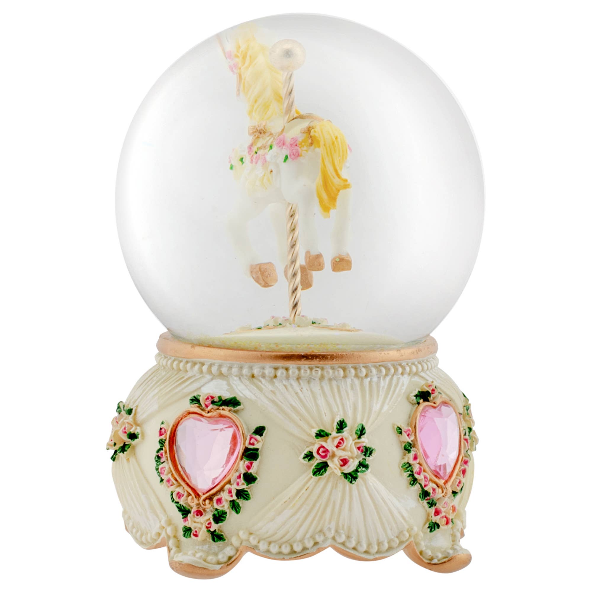 EAST AVENUE - Wholesale Snow Globe - Rose Garland Horse and Carousel 100mm Musical Snow Globe3