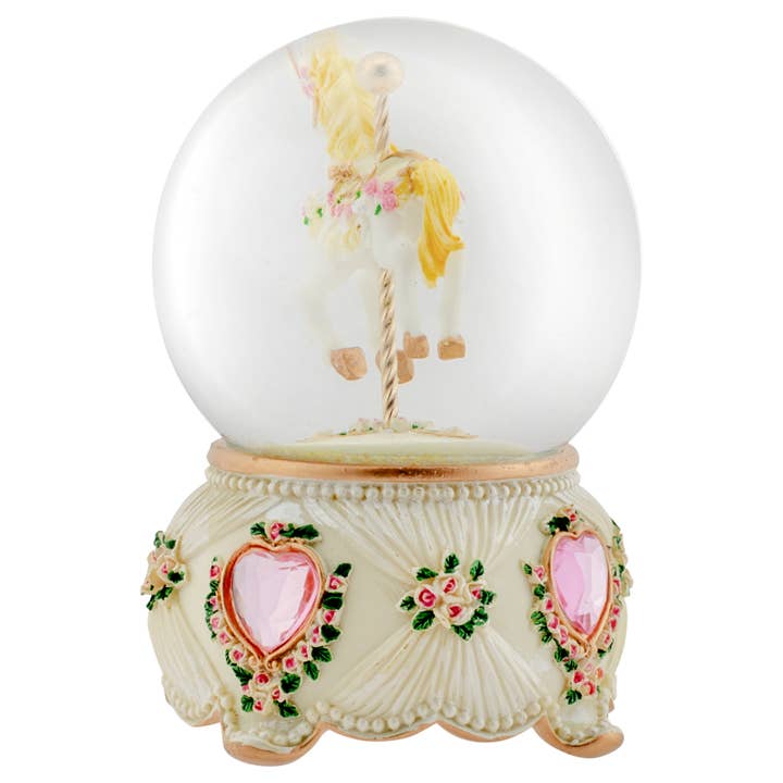 EAST AVENUE - Wholesale Snow Globe - Rose Garland Horse and Carousel 100mm Musical Snow Globe3