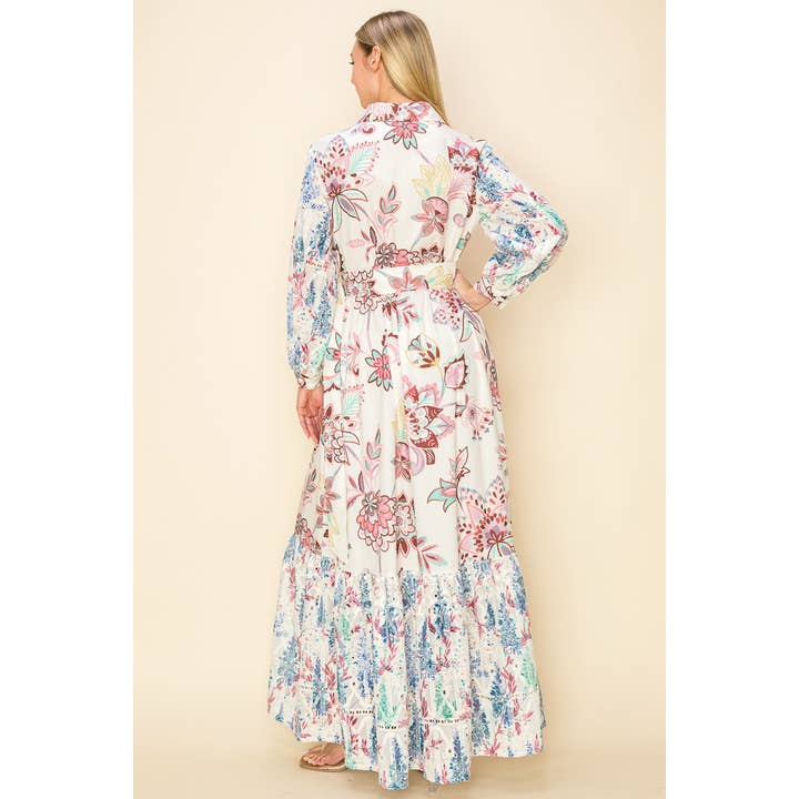 MULTI PRINTED MAXI DRESS WITH EMBOIDERY for wholesale on Faire