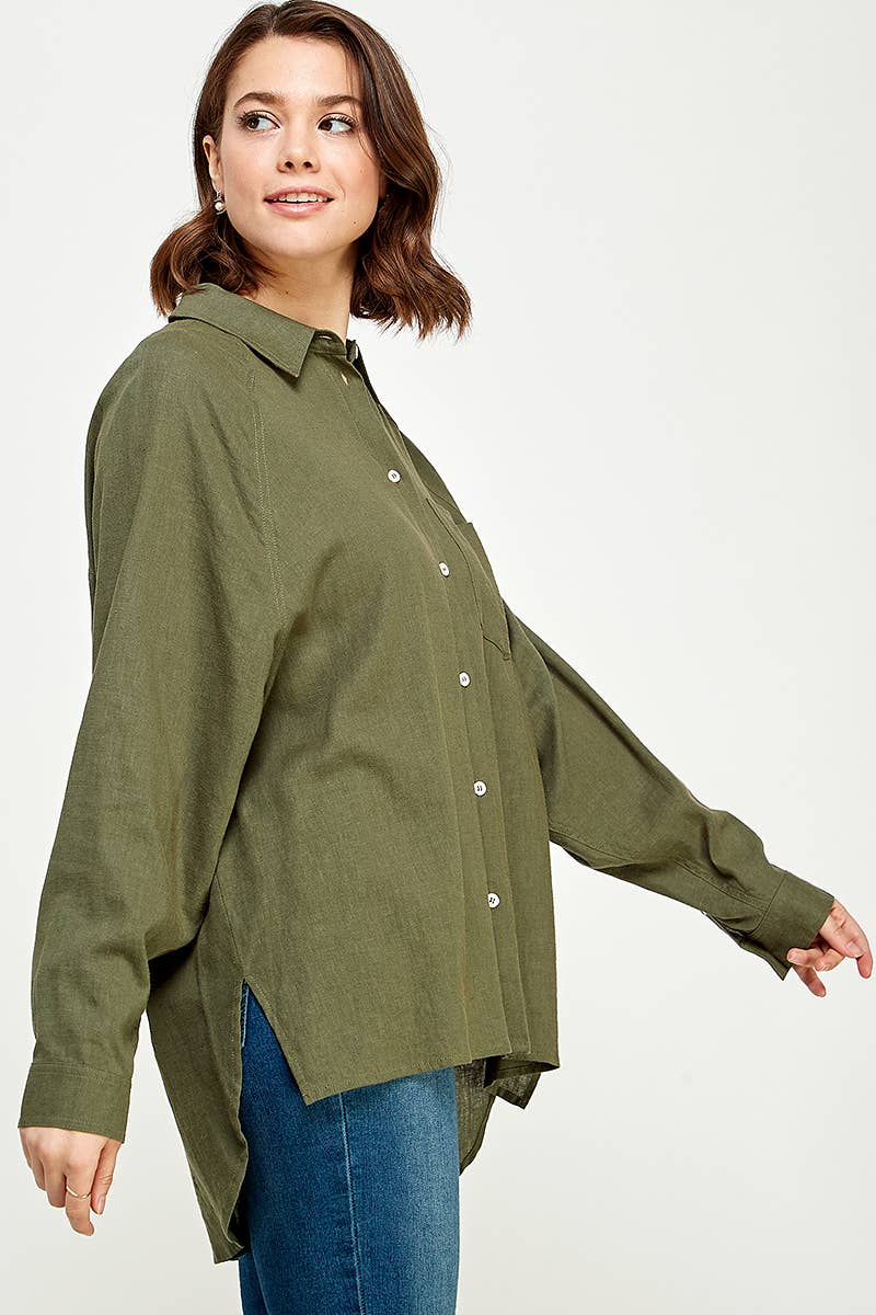 FUN2FUN - Wholesale Button Down Shirt - Women's - LINEN BLEND SHIRT18