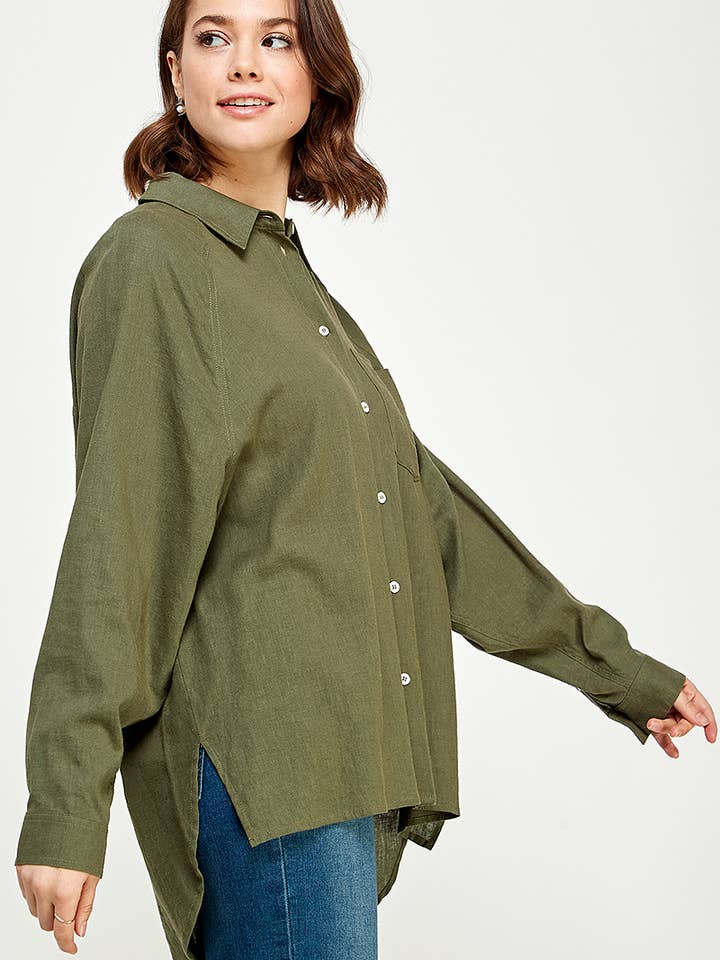 FUN2FUN - Wholesale Button Down Shirt - Women's - LINEN BLEND SHIRT18