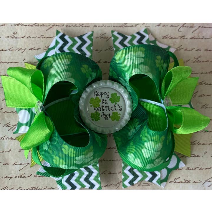 Handmade Girls Shamrock OTT Hair Bow for St Patrick's Day for wholesale by Annabelles Designs