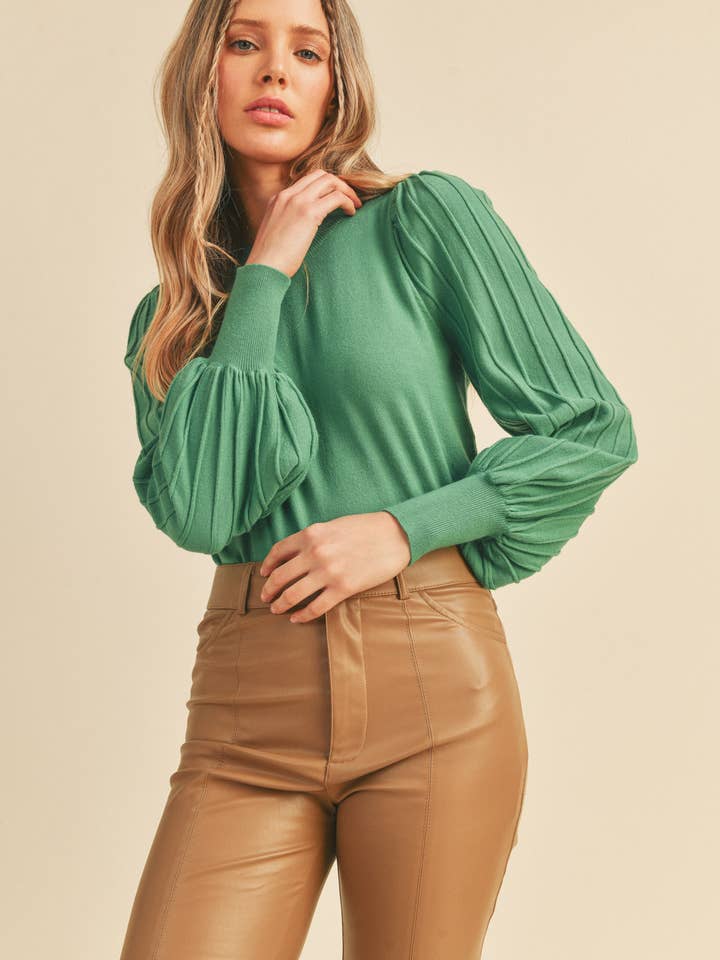 &MERCI - Wholesale Knit Sweater - Women's - STRIPE TEXTURE PUFF SLEEVE SWEATER MSW948519