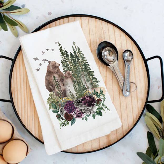 Bear Forest Mountains Wildlife Cotton Tea Towels for wholesale by Avery Lane Gifts