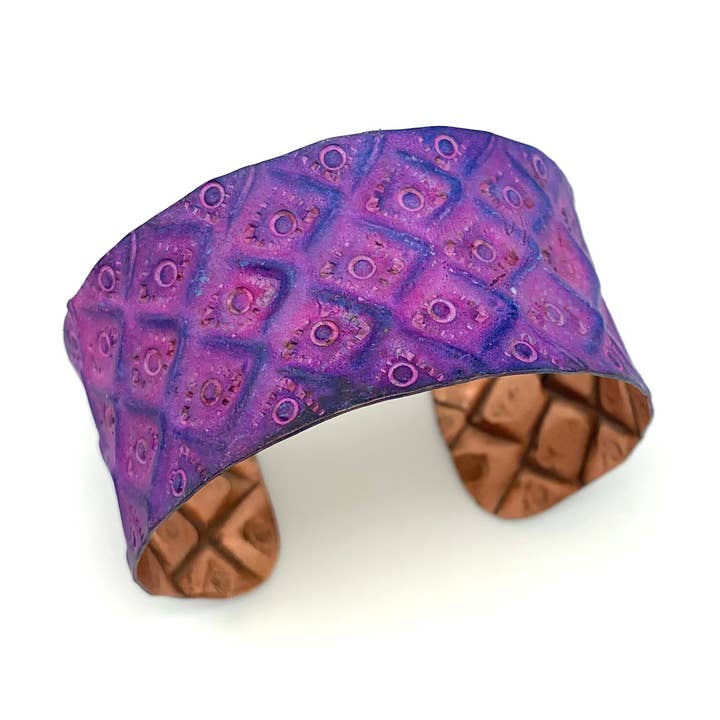 Copper Patina Bracelet - Fuchsia and Purple Diamonds for wholesale by Anju Jewelry