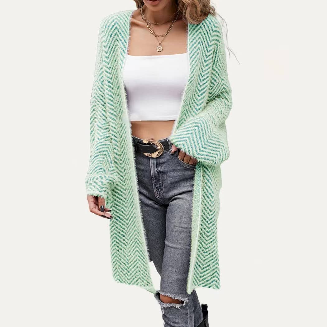 The Moment Collection – Großhandel Strickjacke – Damen – Creating Cozy Gestreifter Strickjacke mit offener Vorderseite und offener Vorderseite5