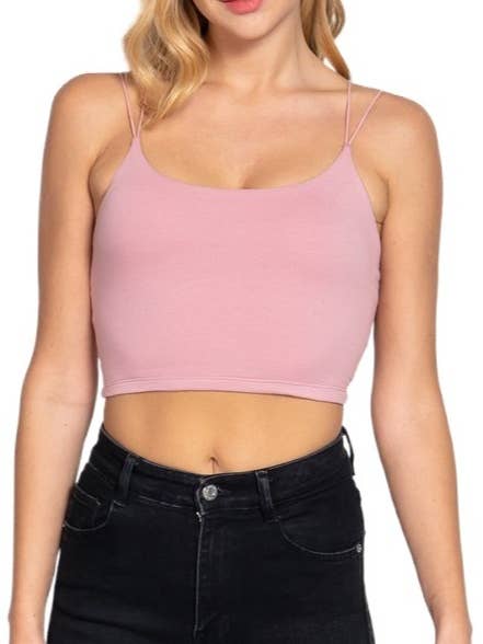 Crop top à col rond et bretelles élastiques en tricot à deux plis pour la vente par Vanilla Monkey