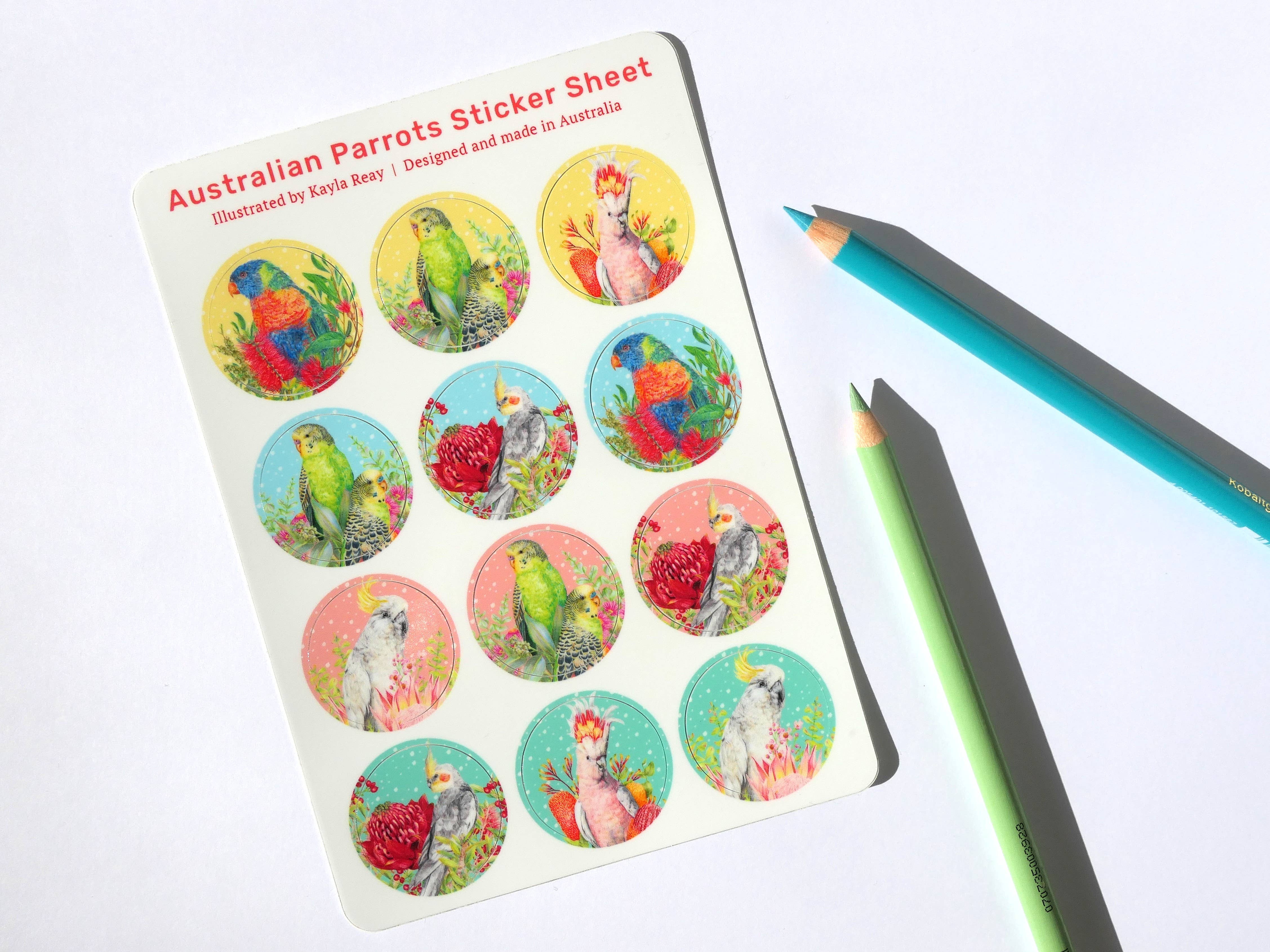 Kayla Reay Design - Venta al por mayor Pegatina - Hoja de pegatinas de vinilo de loros australianos – Papelería de aves4