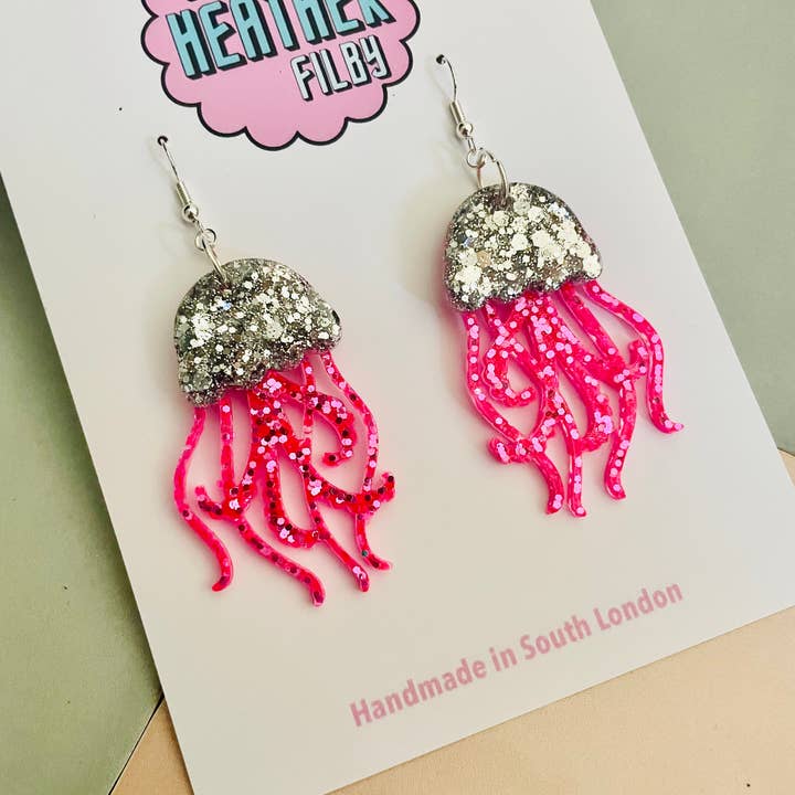By Heather Filby – wholesale Dangle earrings – JellyFish Glitter Earrings (MORE COLOURS) - Best Seller22