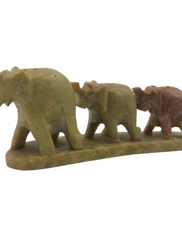 Hand-Carved Soap Stone family of Elephant, 3 inline for wholesale by The Treasures of India