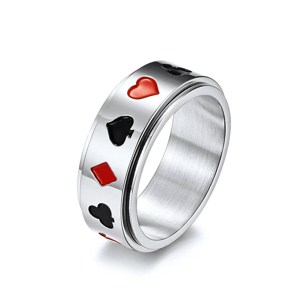 Mio Queena - Wholesale Band/Stacked Ring - Poker Pattern Stainless Steel Rotatable Ring - MJ/MR0