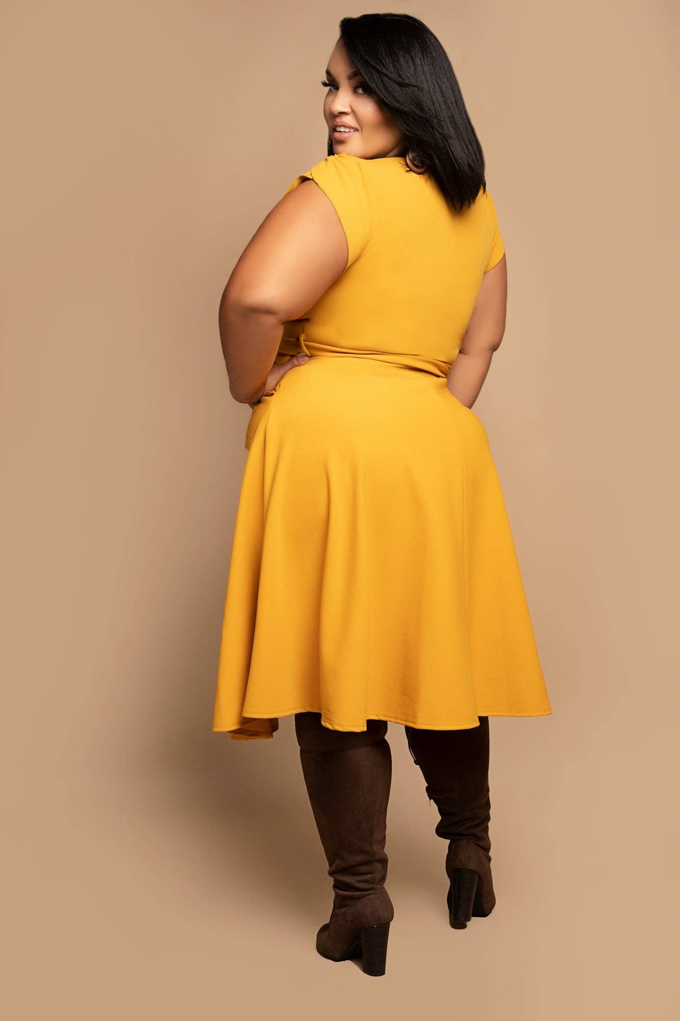 Nina Cheyenne Apparel - Wholesale Dress - Women's - Belted Fit and Flare Midi Dress2