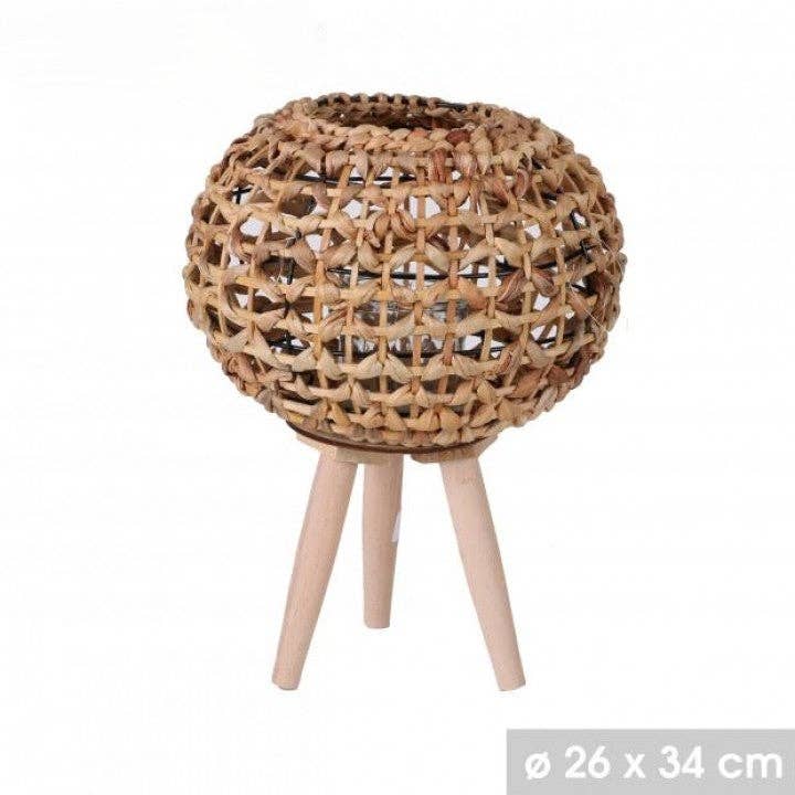 Boutique Huléti - Wholesale Lantern - Ekla lantern on wooden tripod and rattan for natural wicker rattan decoration indoor & outdoor