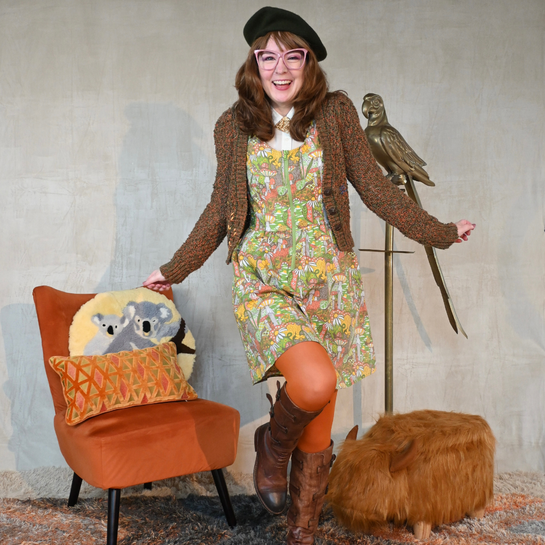 Blue Platypus - Wholesale Dress - Women's - Magic Mushrooms Zip-Front Dress in Olive2