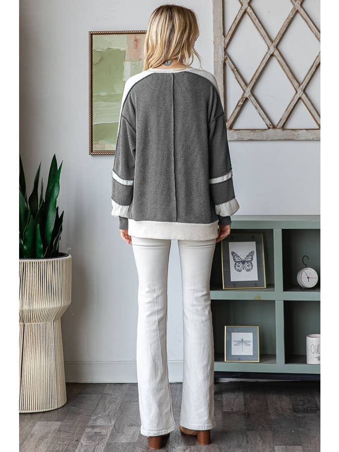 7th Ray - Wholesale Knit Top - Women's - Women's Color Block Rib Knit Top T573819