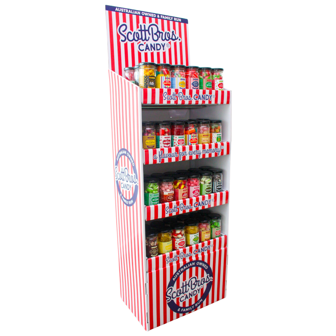 Scott Bros. CANDY - Wholesale Retailer Display - Food & Drink - 24 Flavours Floor Stand Set #1 = 288 Jars2