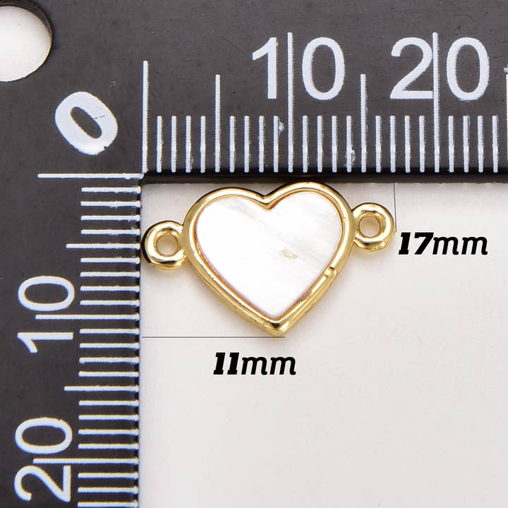 Beads Creation - Wholesale Individual Charm/Pendant - White Shell Pearl Heart Connector, MOP Shell Heart, CN4541
