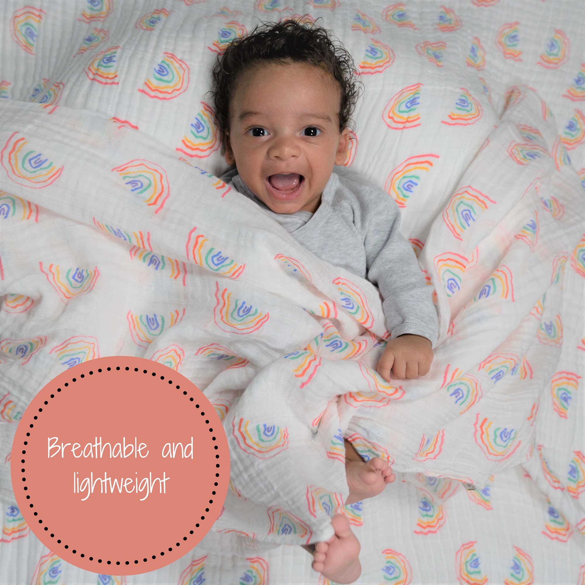 LollyBanks – Swaddle - Bebé por atacado – Manta de Musselina para Bebé "Somewhere Over The Rainbow"1