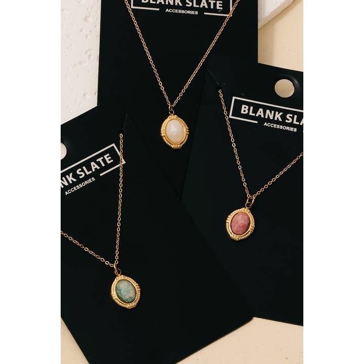 Fame Accessories - Wholesale Pendant/Charm Necklace - Stainless Steel Vintage Oval Stone Pendant Necklace3