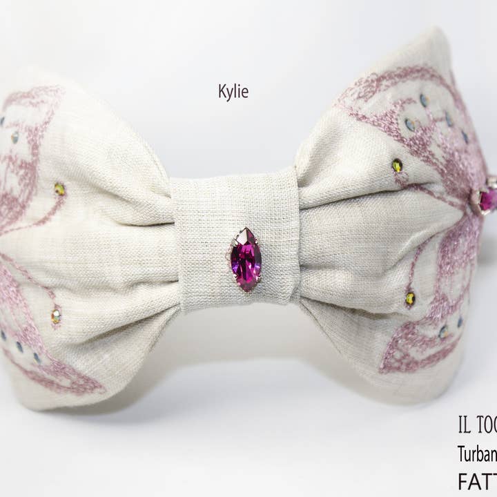 Kylie Linen Silk and Swarovski Turban Headband – Handmade for wholesale by Il Tocco di Minerva