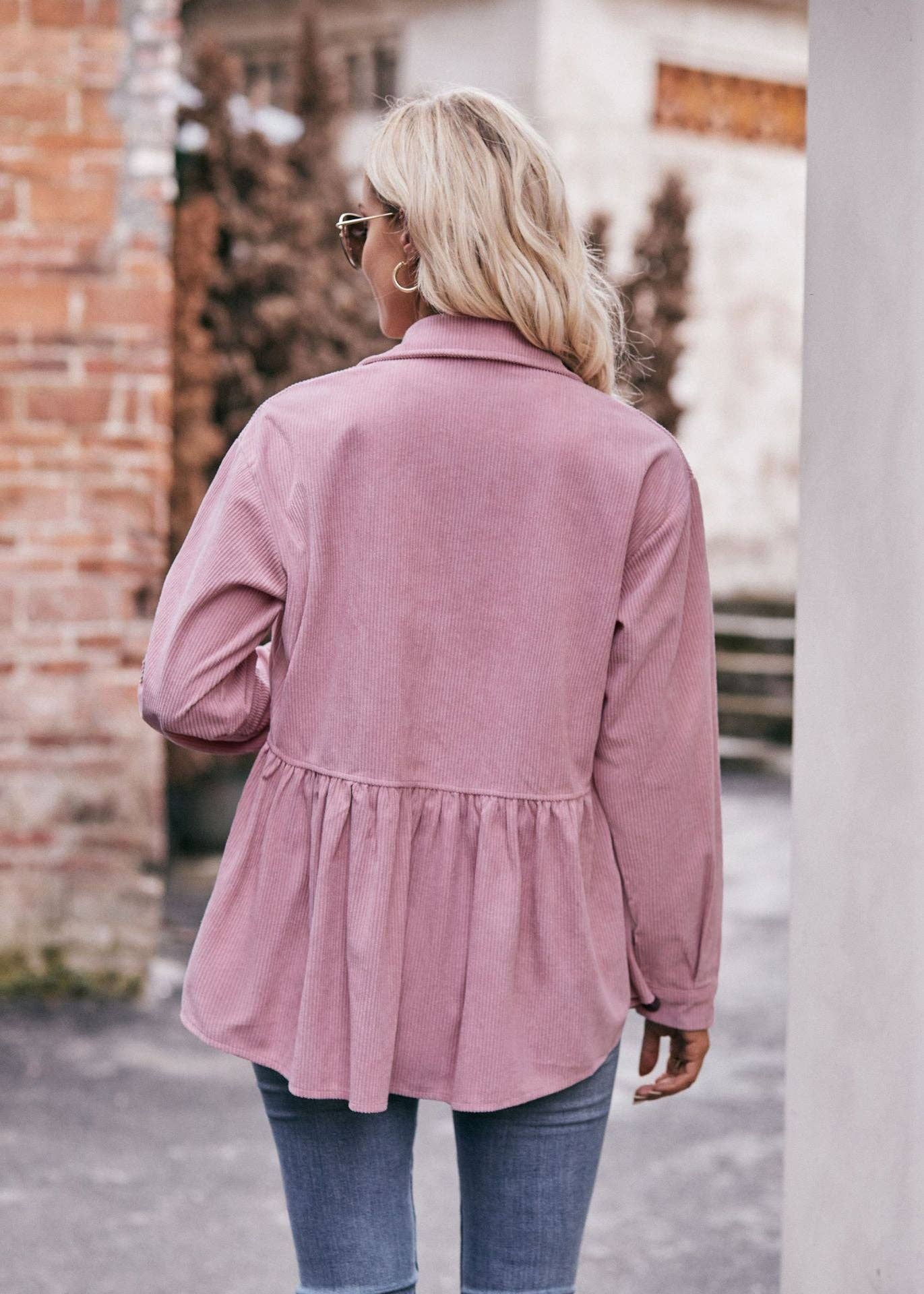 Suhkasana - Vendita all'ingrosso Camicia button down - Donna - Camicia Babydoll in Velluto a Coste Casual Top Ispirato al Vintage16