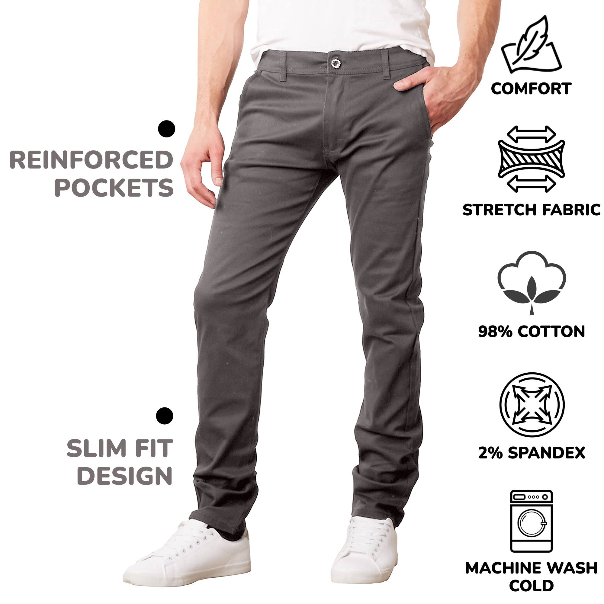 Galaxy By Harvic - Wholesale Pants - Men's - Men's Slim Fit Stretch Chino Pants6