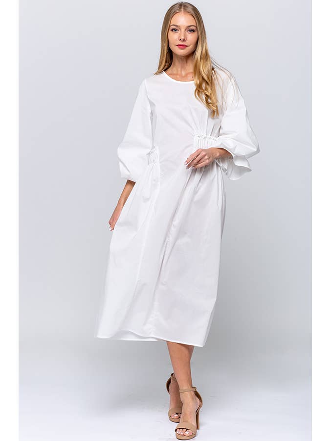 QMP Moda - Wholesale Dress - Women's - BALLOON SLEEVE POPLIN DRESS WITH SELF TIE BOW 8